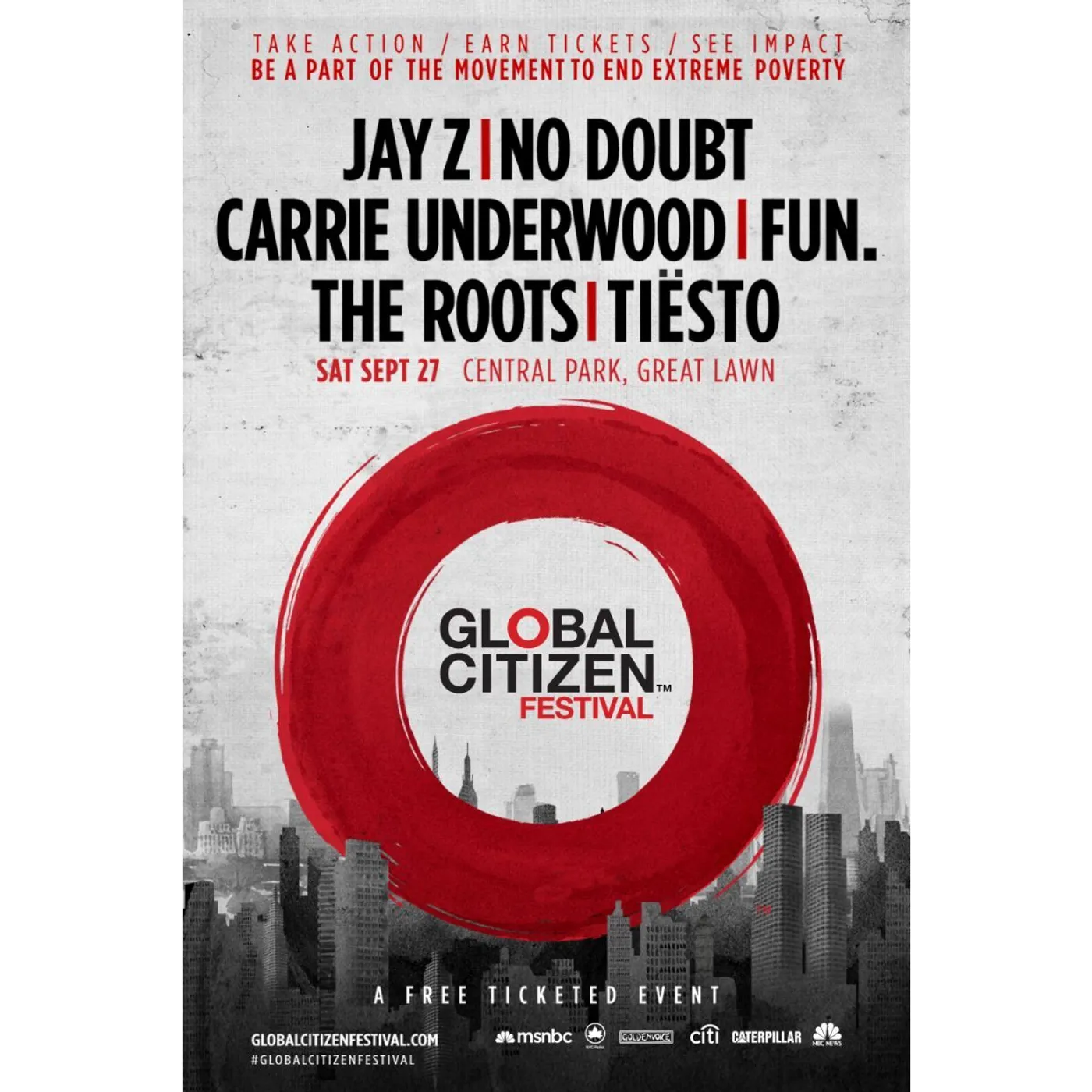 Global Citizen Festival  GCF 2014 Archival Poster 24 x 36"