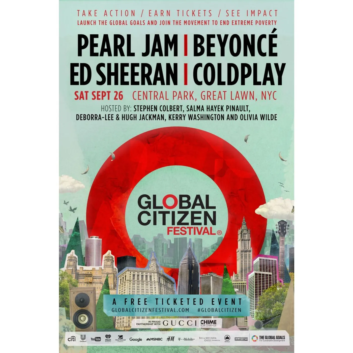 Global Citizen Festival  GCF 2015 Archival Poster 24 x 36"