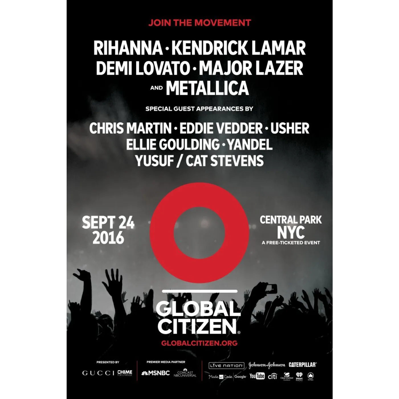 Global Citizen Festival  GCF 2016 Archival Poster 24 x 36"