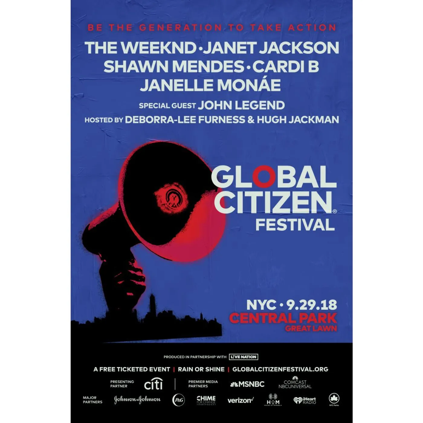 Global Citizen Festival  GCF 2018 Archival Poster 24 x 36"