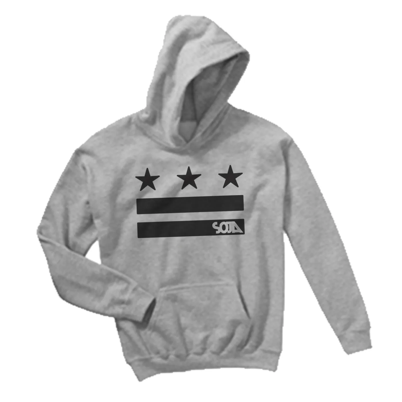 SOJA Pullover Hoodie - Stars & Stripes Logo Cutout - Heather Grey
