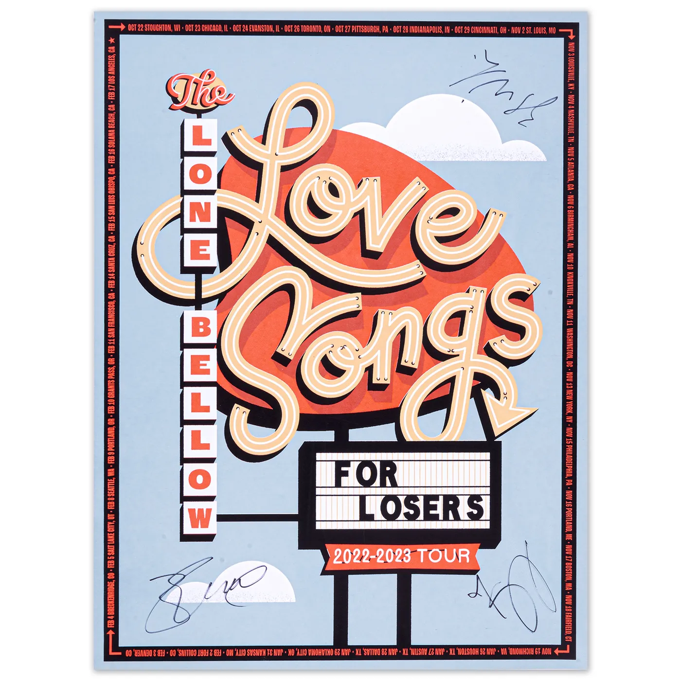 The Lone Bellow Love Songs for Losers ’22-’23 Tour Poster Day Signed