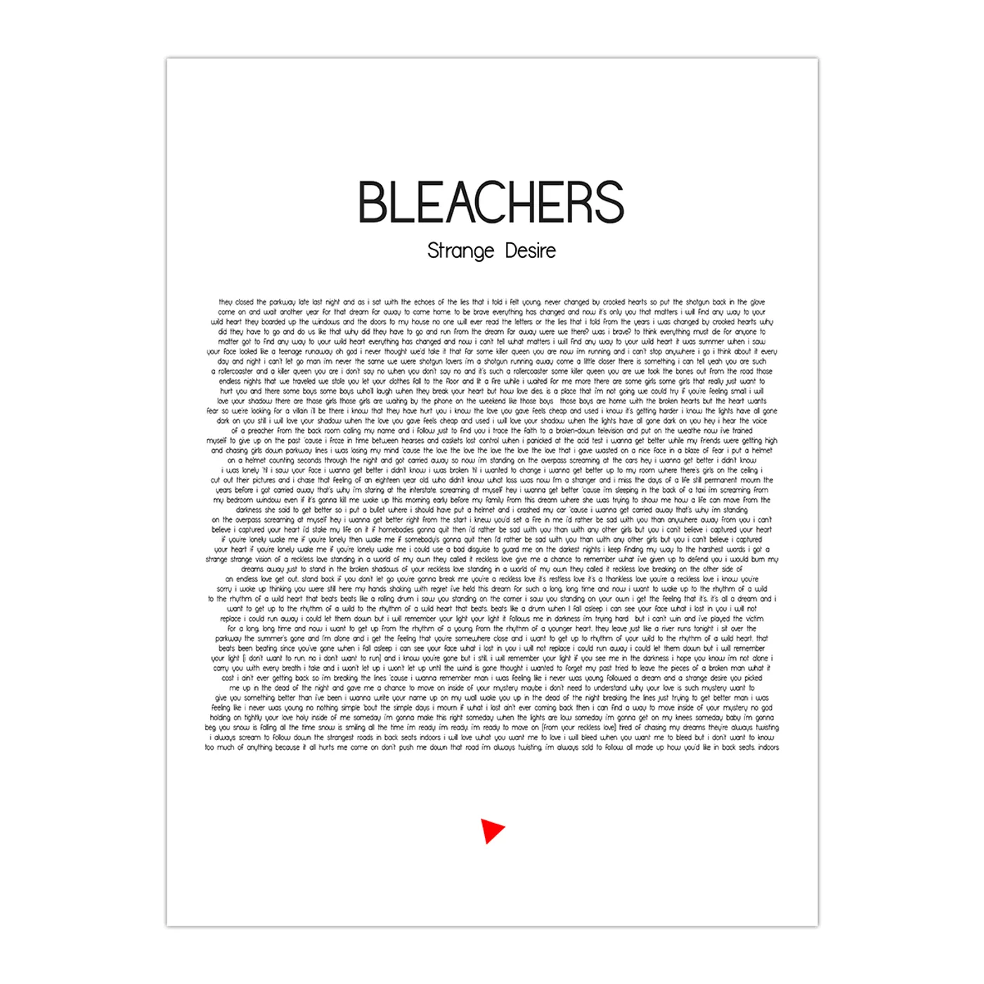 Bleachers STRANGE DESIRE FULL ALBUM LYRIC POSTER