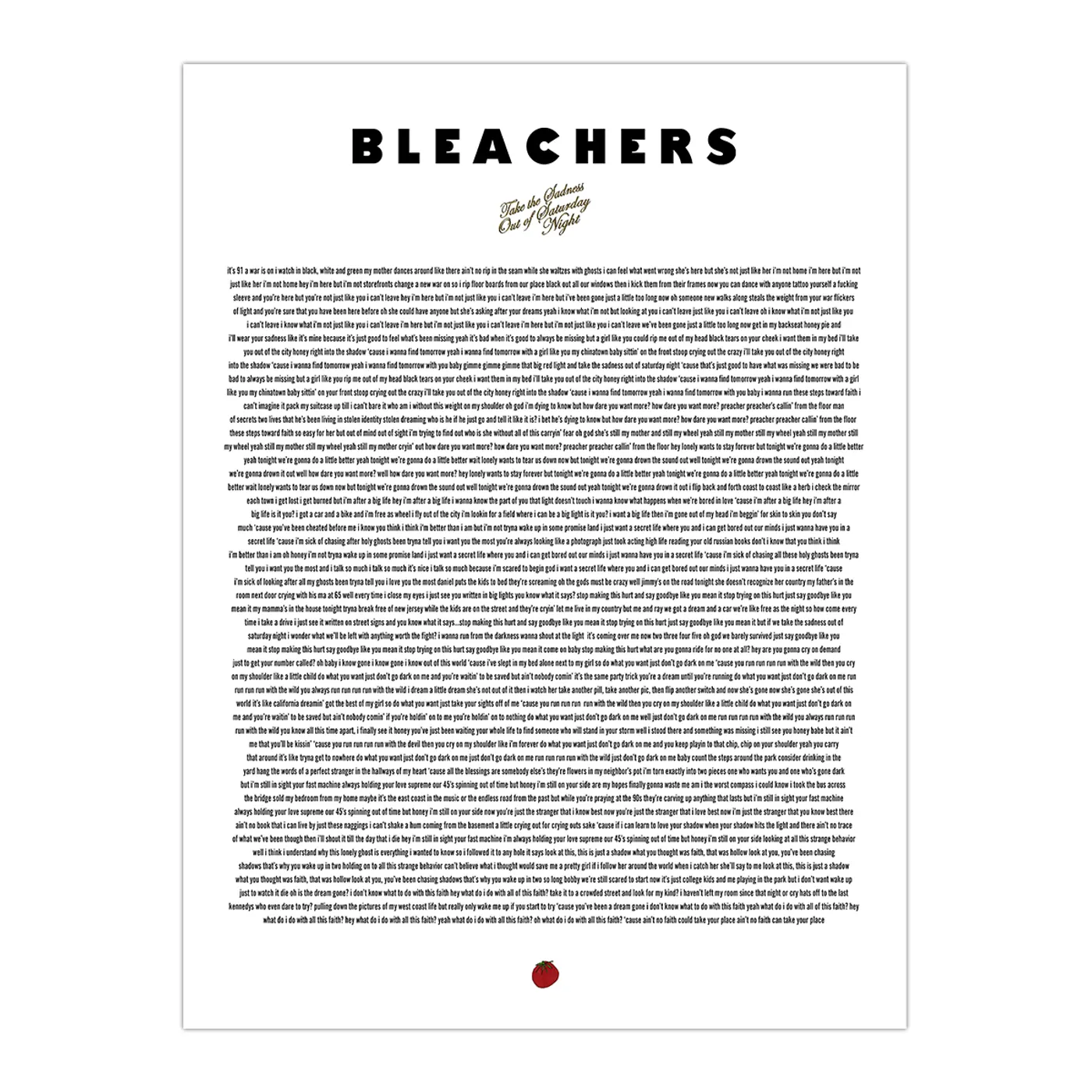 Bleachers TAKE THE SADNESS OUT OF SATURDAY NIGHT FULL ALBUM LYRIC POSTER