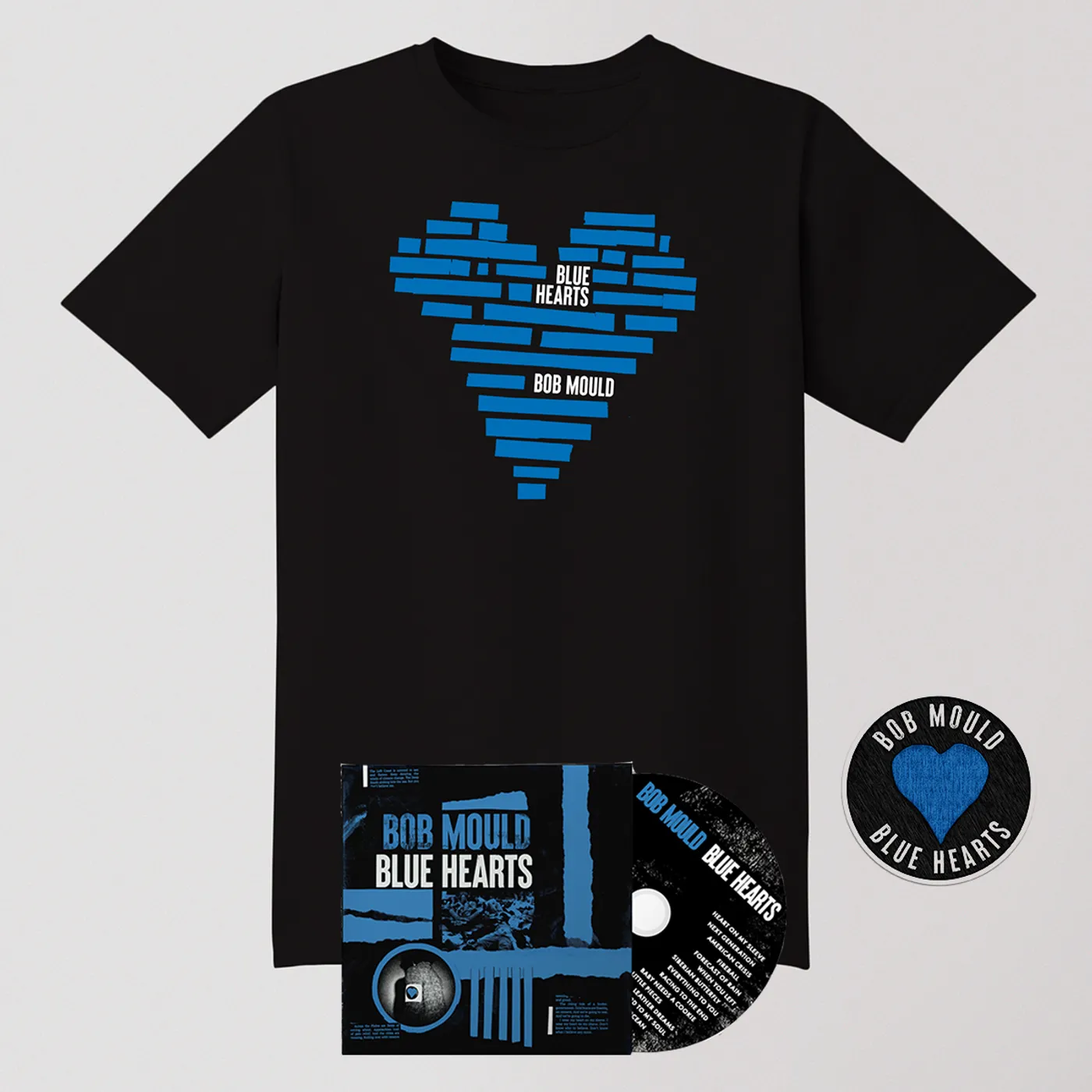 Bob Mould Blue Hearts CD Bundle - CD + Tee Shirt + Patch