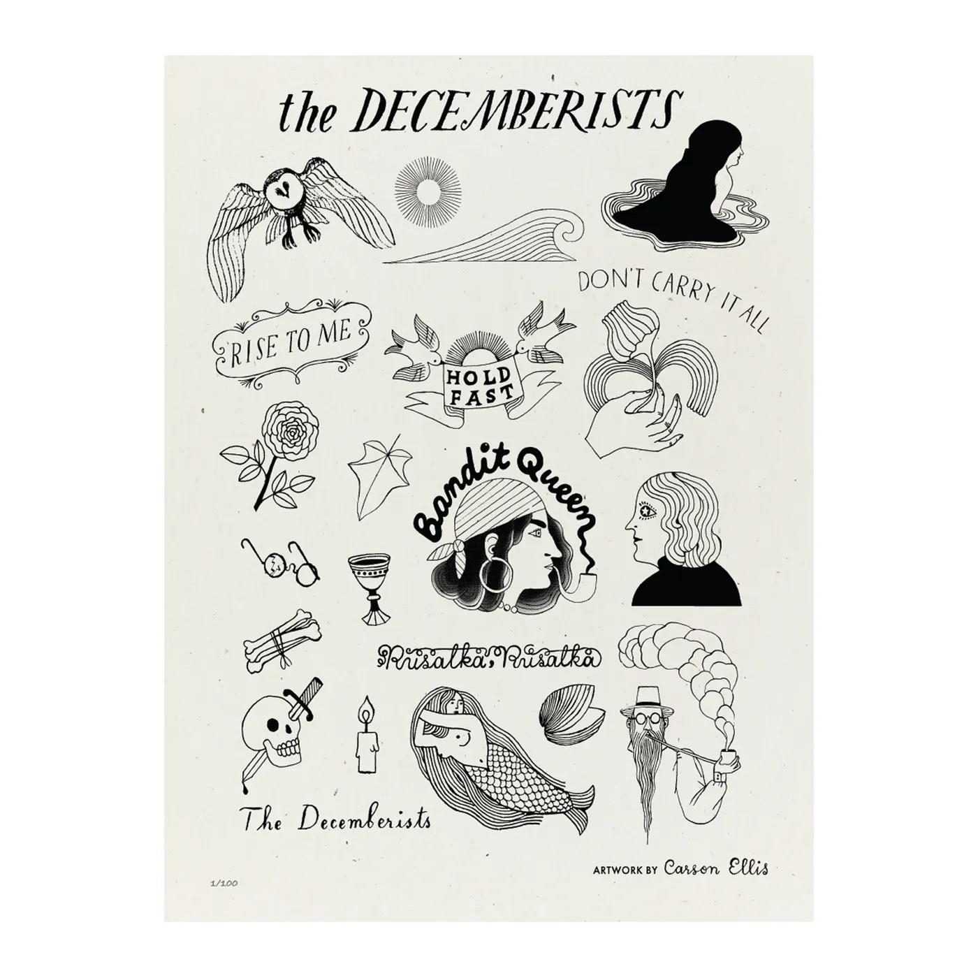 The Decemberists Tattoo Flash Screen Printed Poster