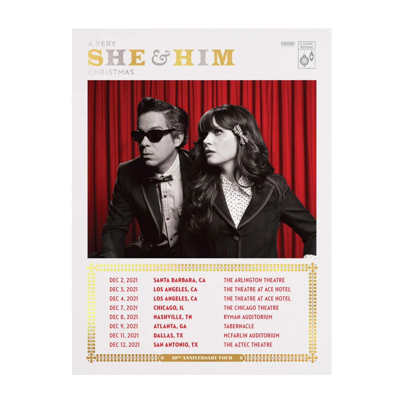 She & Him 2021 Limited Edition Screen Printed Tour Poster