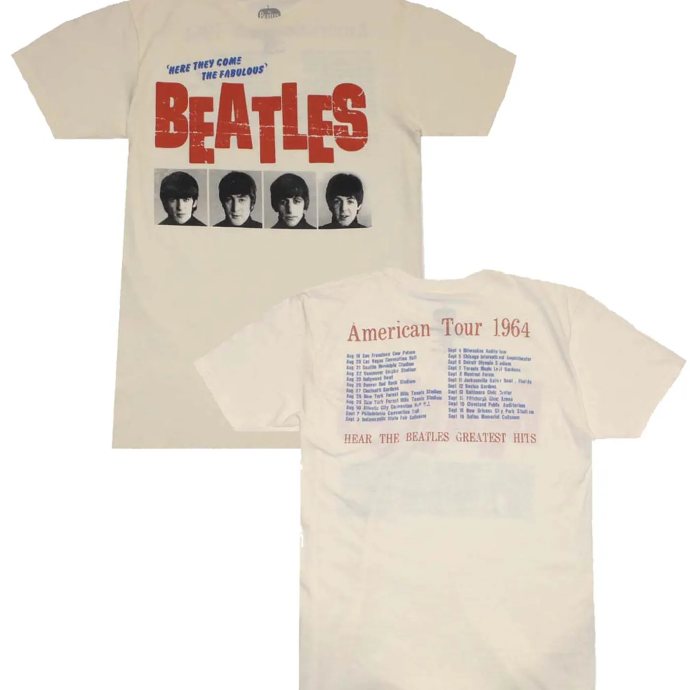 The BeatlesT Shirt | Beatles American Tour 64 Cream T-Shirt