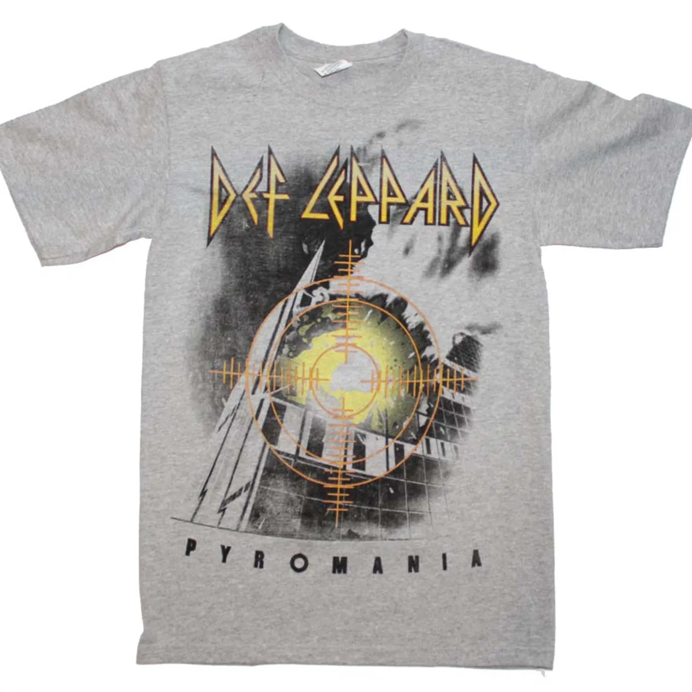 Def Lepaprd T Shirt | Def Leppard Target Pyromania Heather Gray T-Shirt