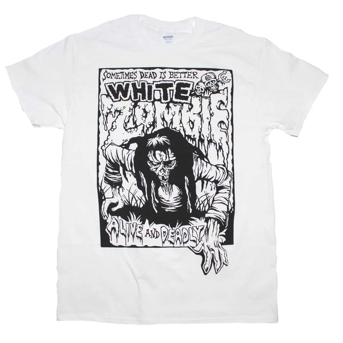 White Zombie T Shirt | White Zombie Alive and Deadly White T-Shirt