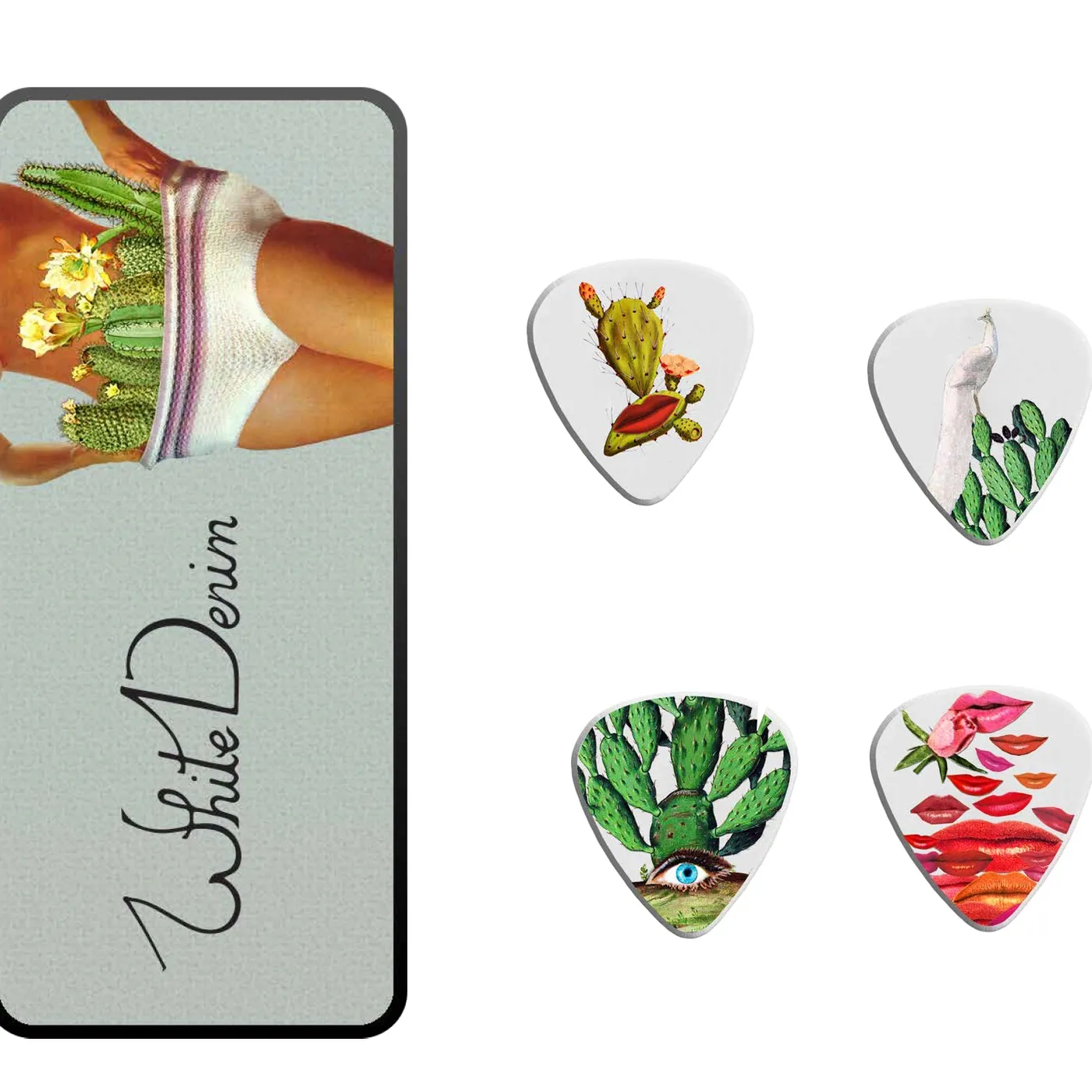 White Denim Guitar Tin & Picks