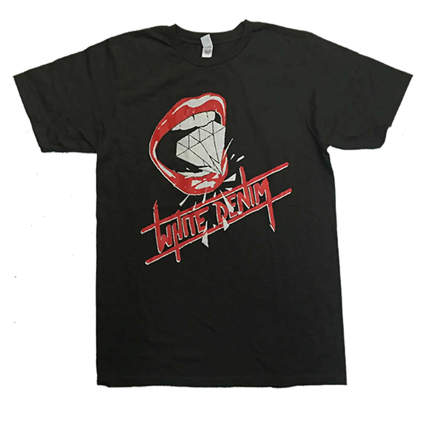 White Denim Red Lip Diamond Tee