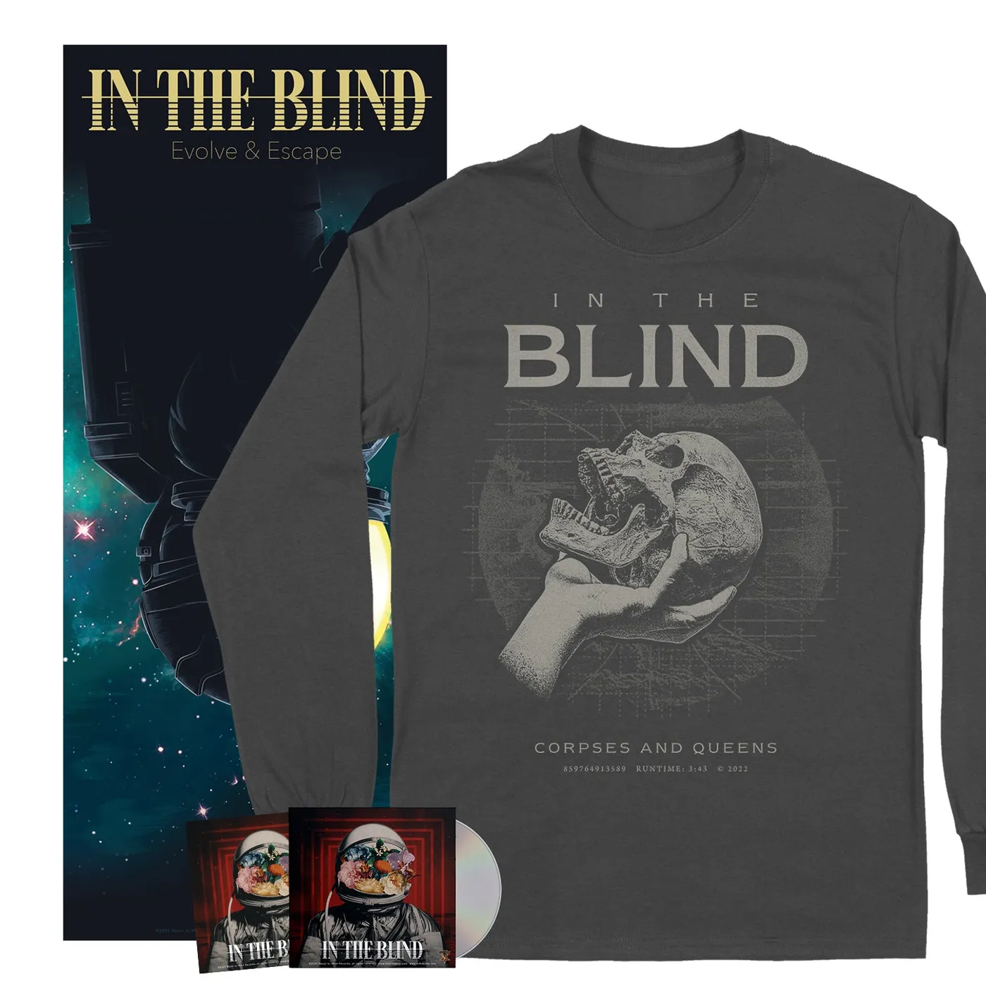 In The Blind "CD/Poster/Sticker/Corpses & Queens Longsleeve Bundle" Bundle
