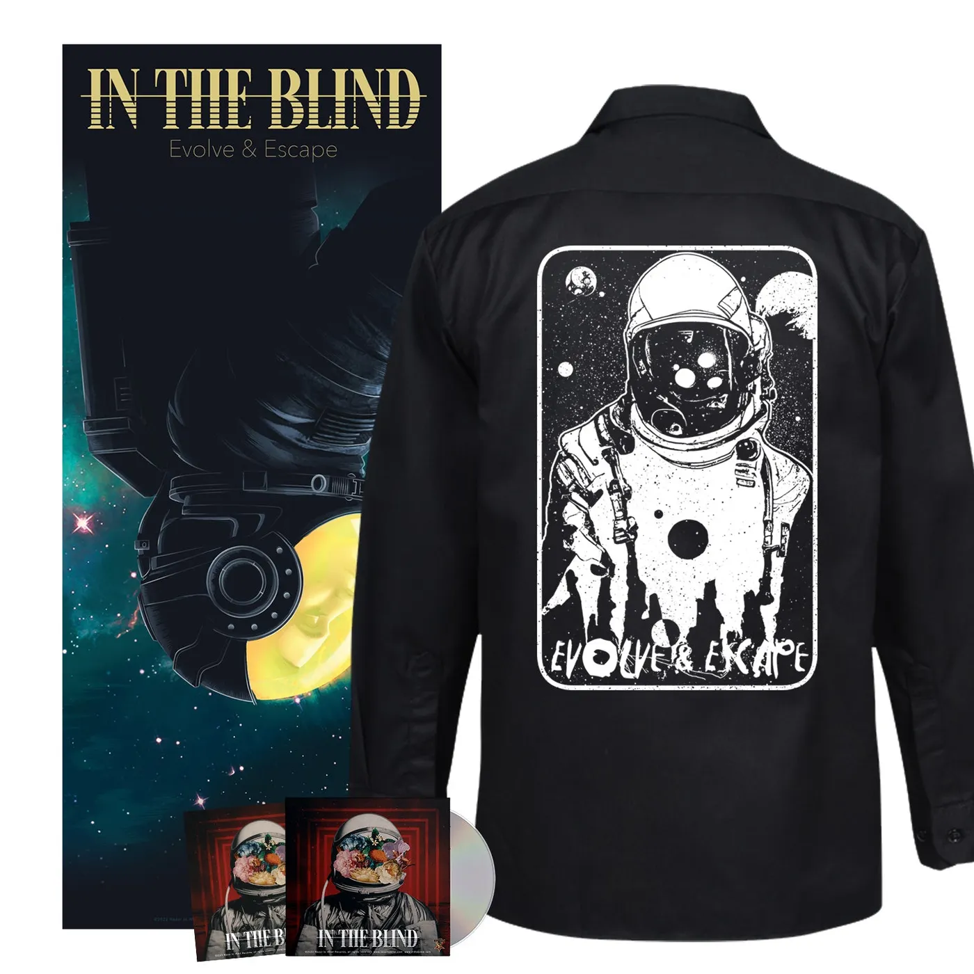 In The Blind "CD/Poster/Sticker/Astronaut Workshirt Bundle" Bundle