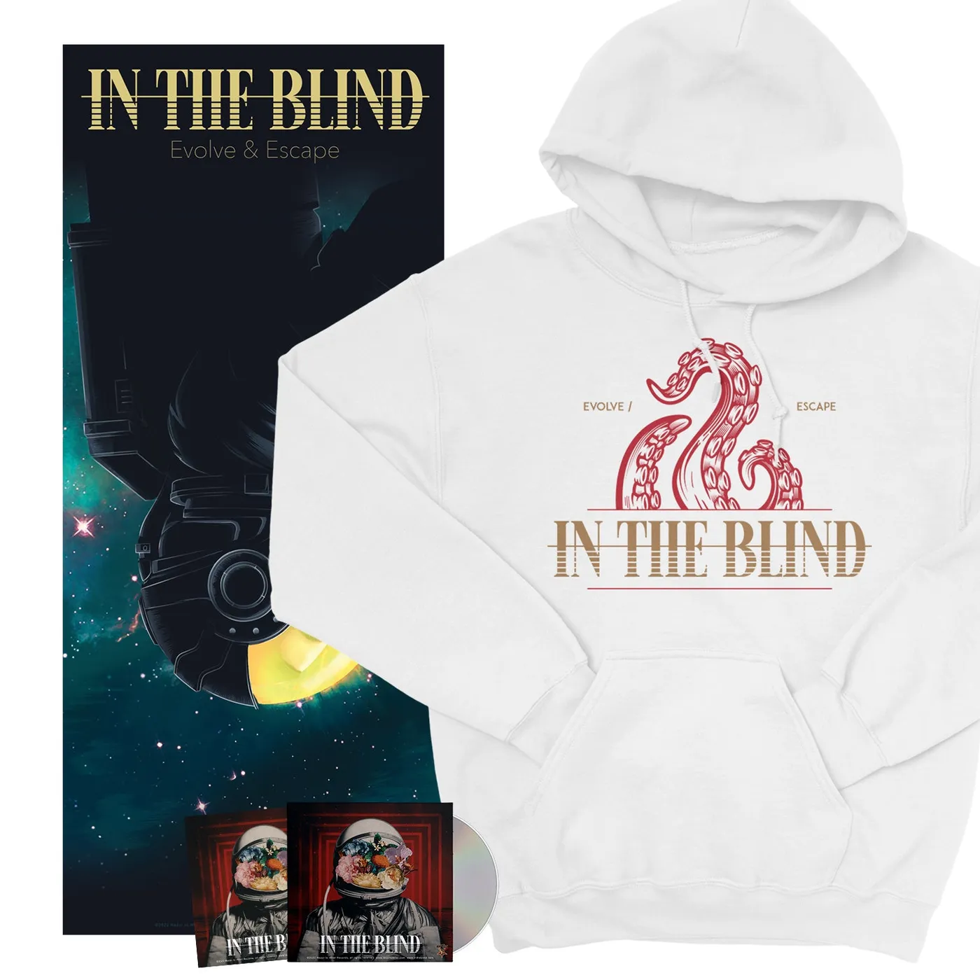 In The Blind "CD/Poster/Sticker/Evolve & Escape Hoodie Bundle" Bundle