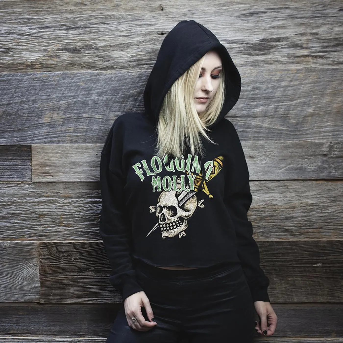Flogging Molly Skull Dagger Crop Hoodie