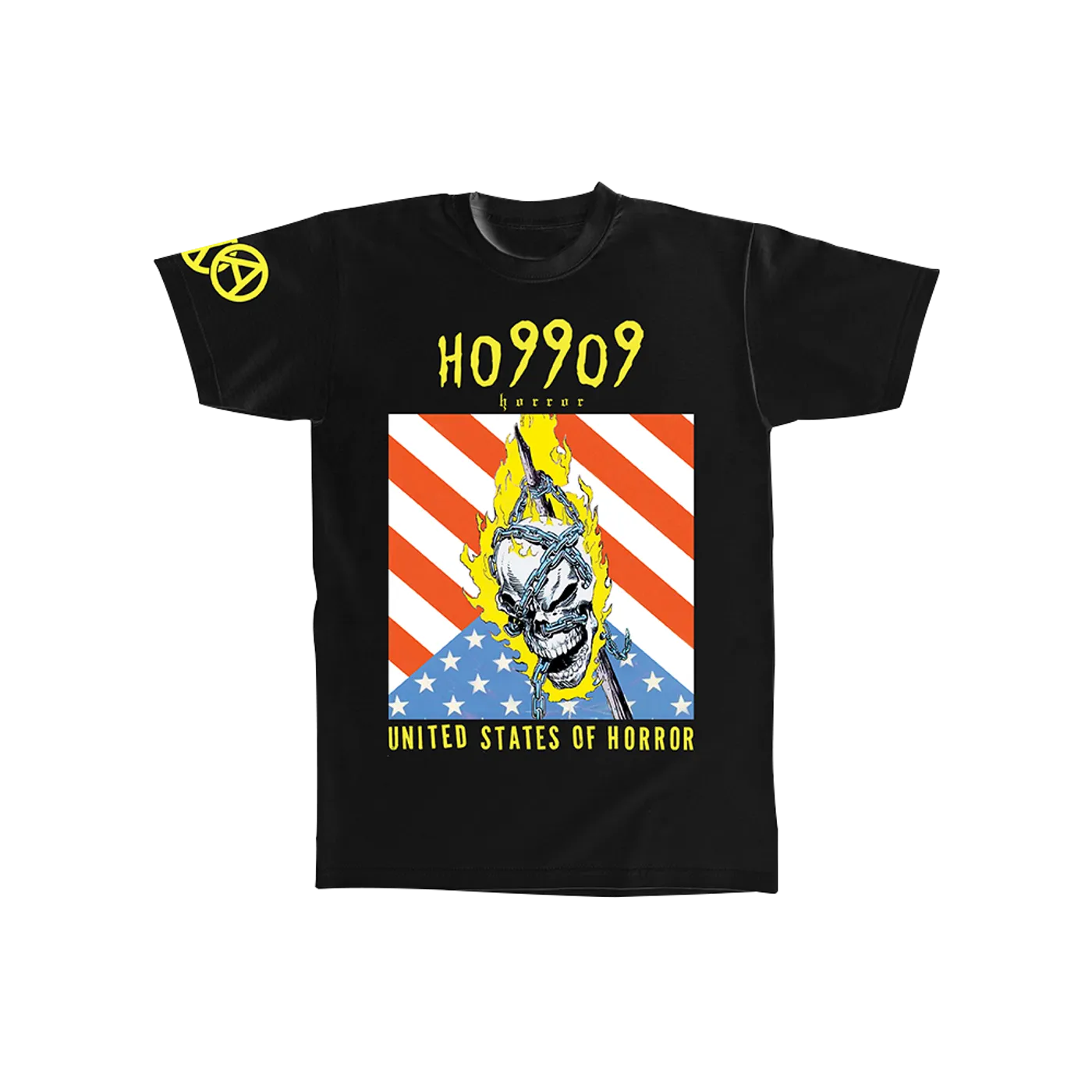 Ho99o9 AMERICAN SKULL BLACK T-SHIRT