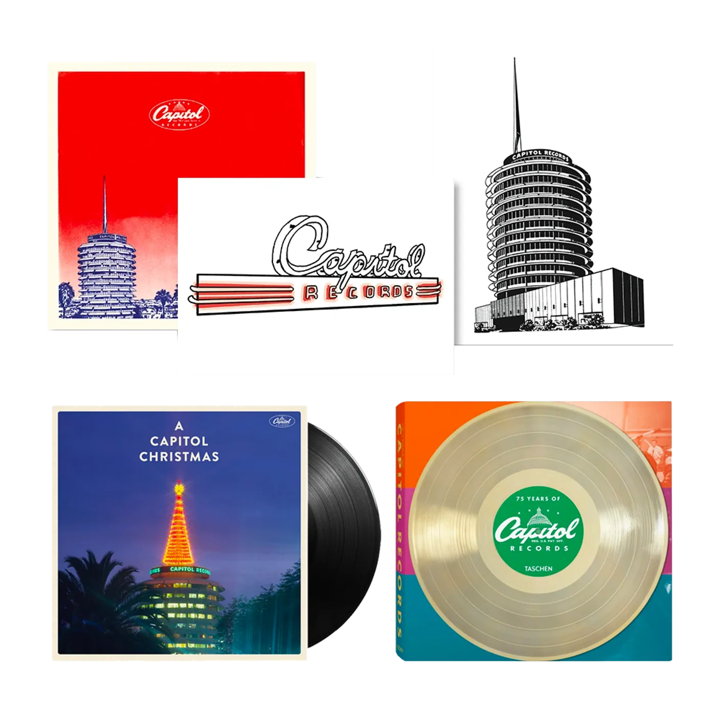 75 Years of Capitol Records Book + 3 Lithographs + A Capitol Christmas LP (Vinyl)