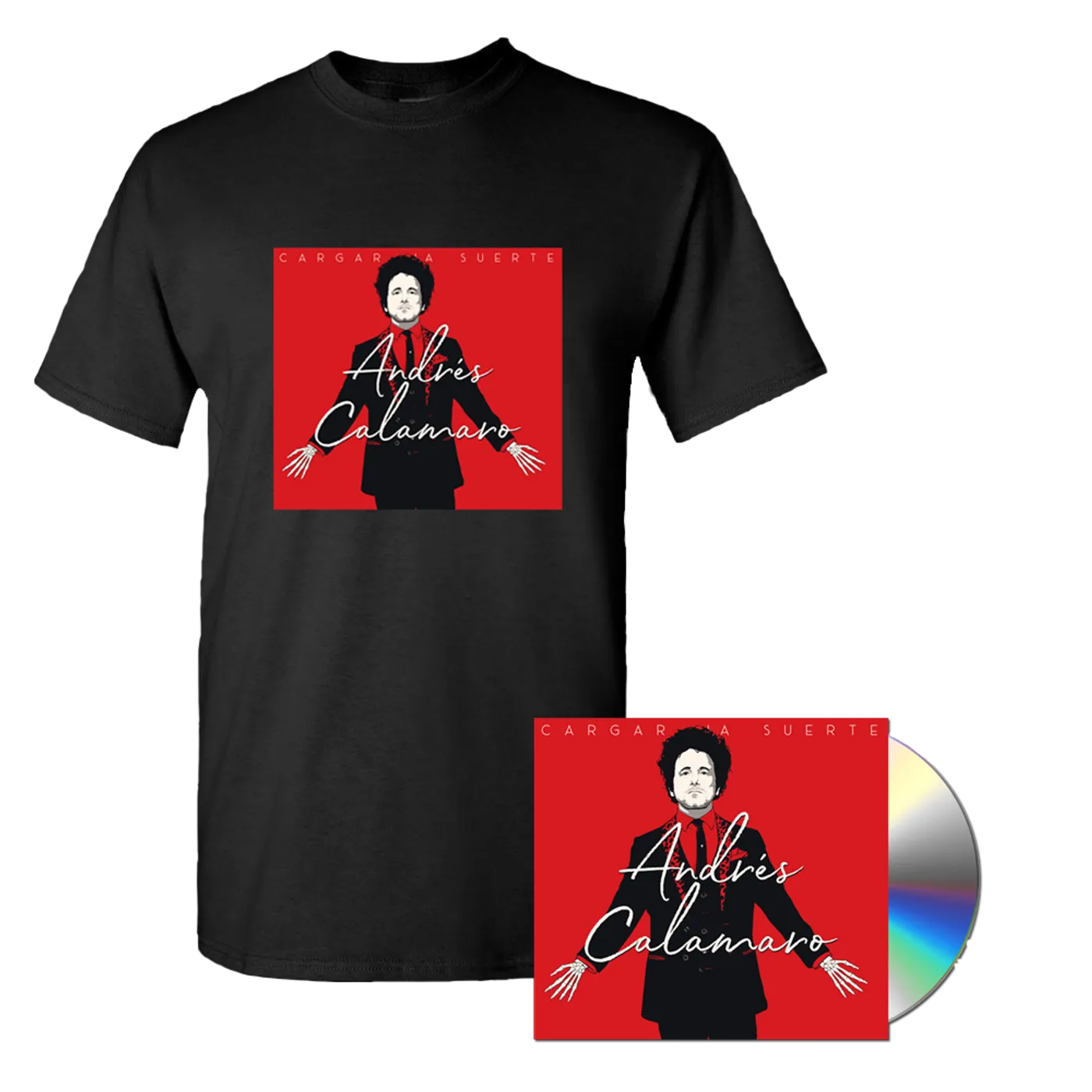 Andrés Calamaro Men's "Cargar La Suerte" Black T-Shirt + CD