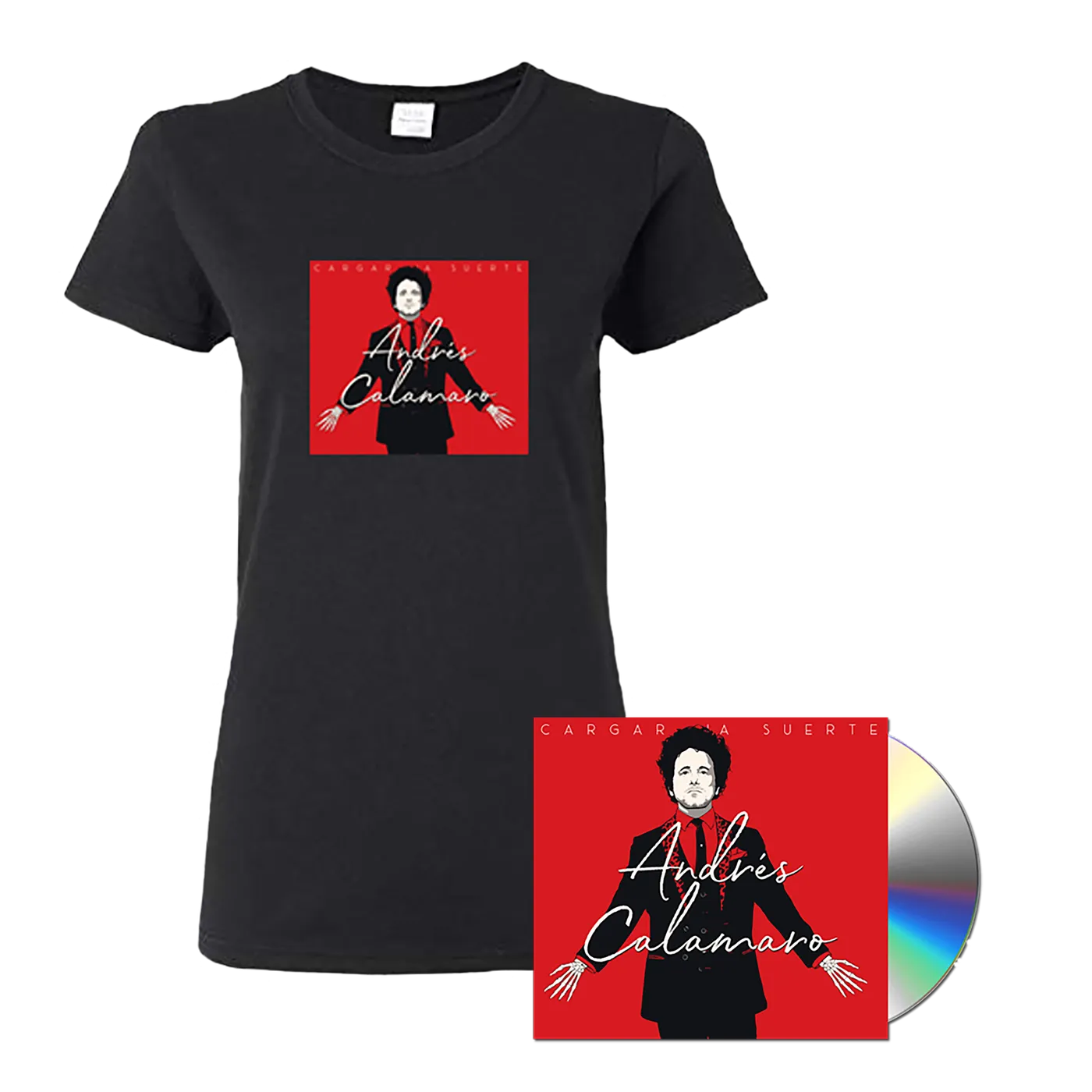 Andrés Calamaro Women's "Cargar La Suerte" Black T-Shirt + CD
