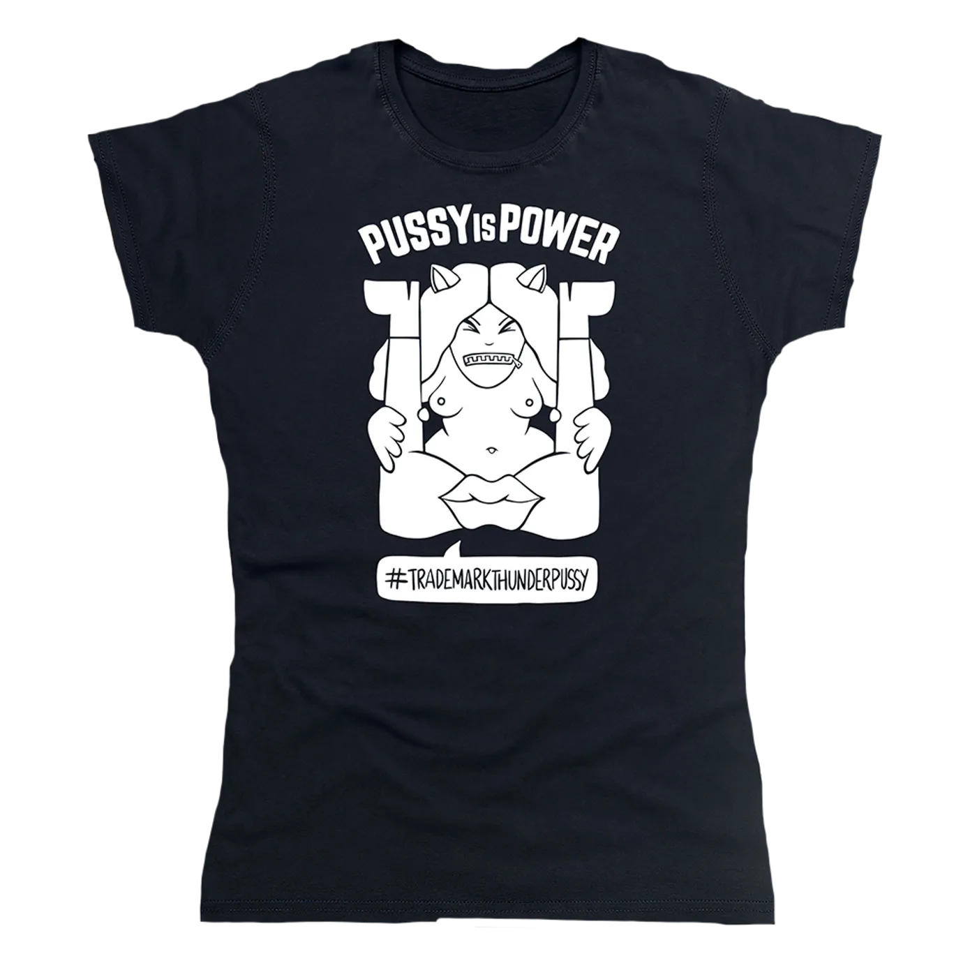 Thunderpussy Ladies Pussy is Power Black + White T-Shirt