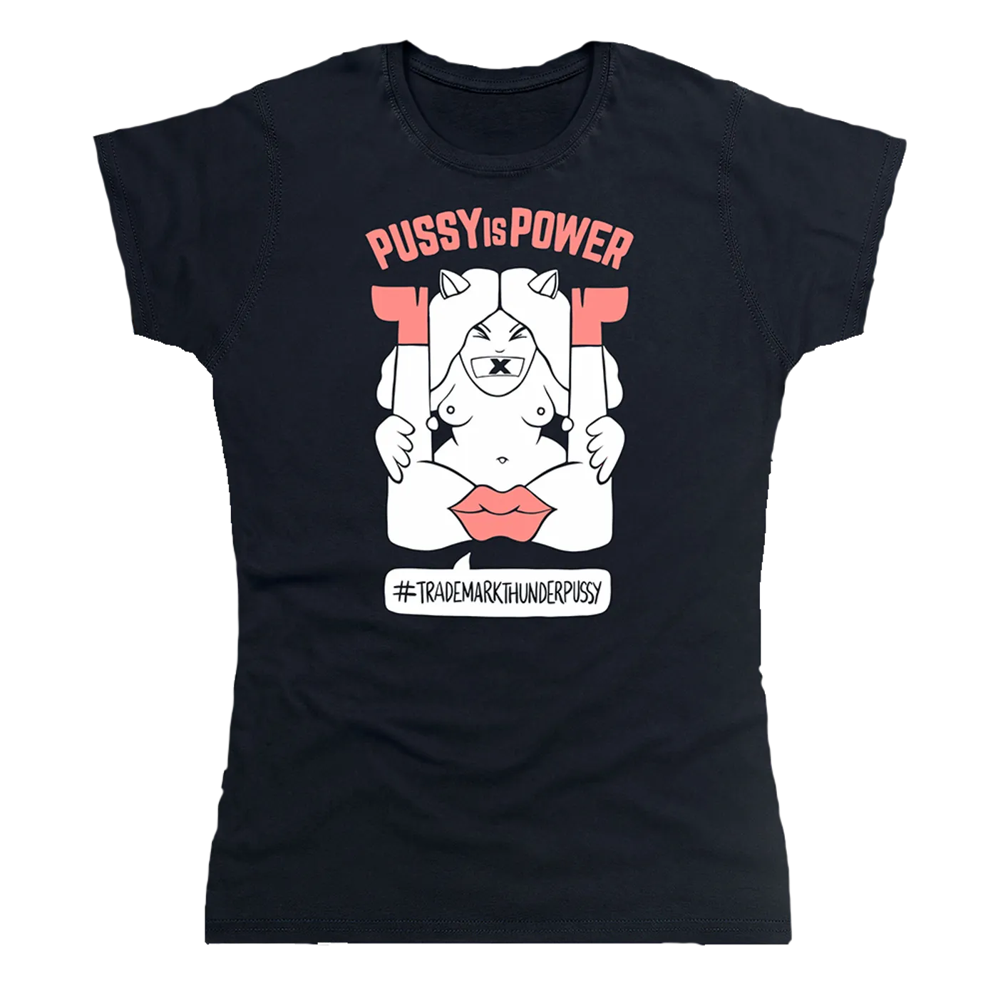 Thunderpussy Ladies Pussy is Power Black + Pink T-Shirt
