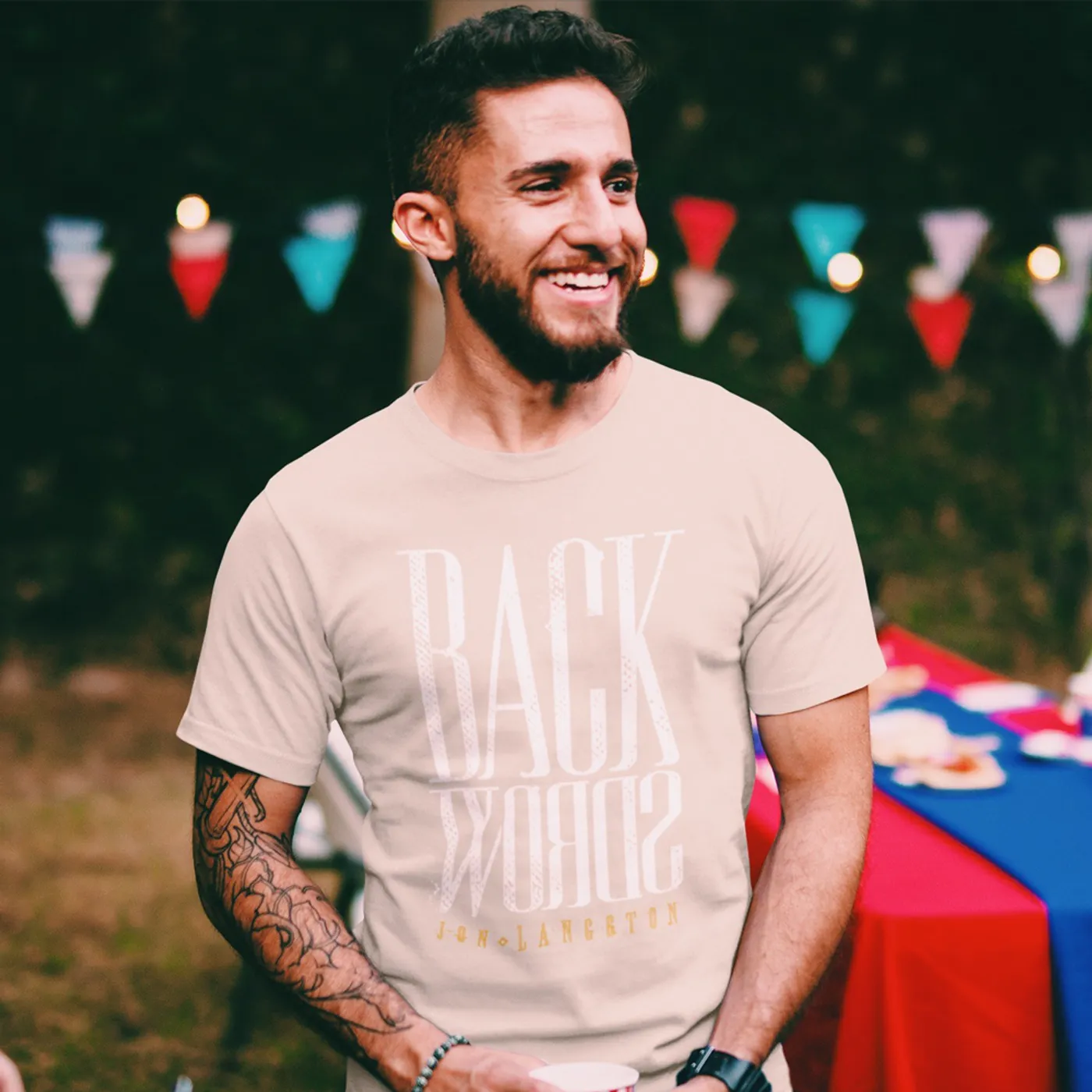 Jon Langston Back Words T-Shirt (Soft Cream)