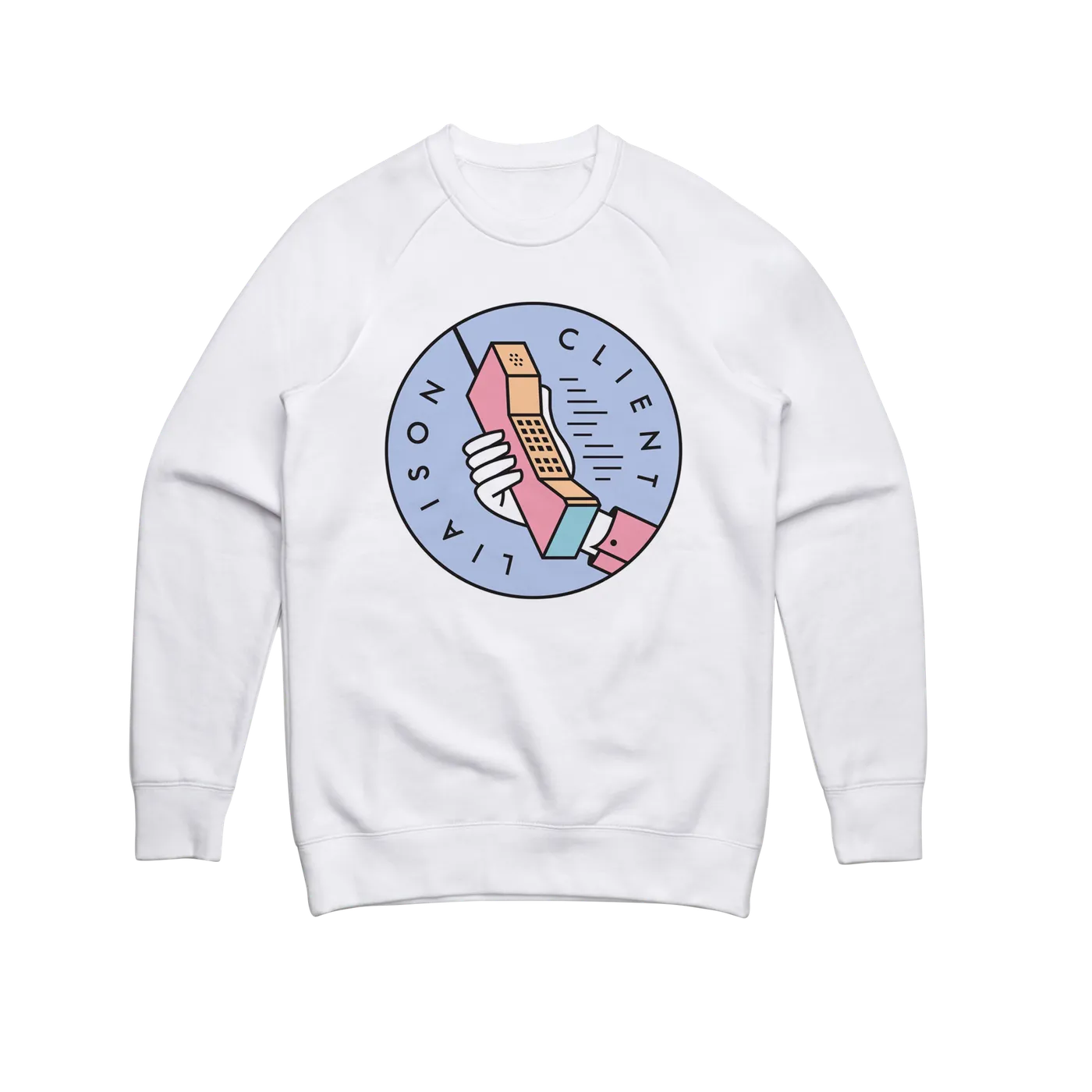 Client Liaison Phone / White Crew Sweater