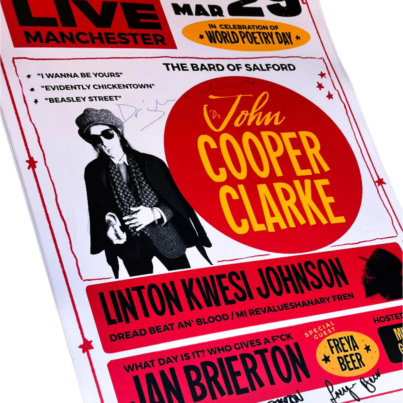 John Cooper Clarke Manchester Poster Signed
