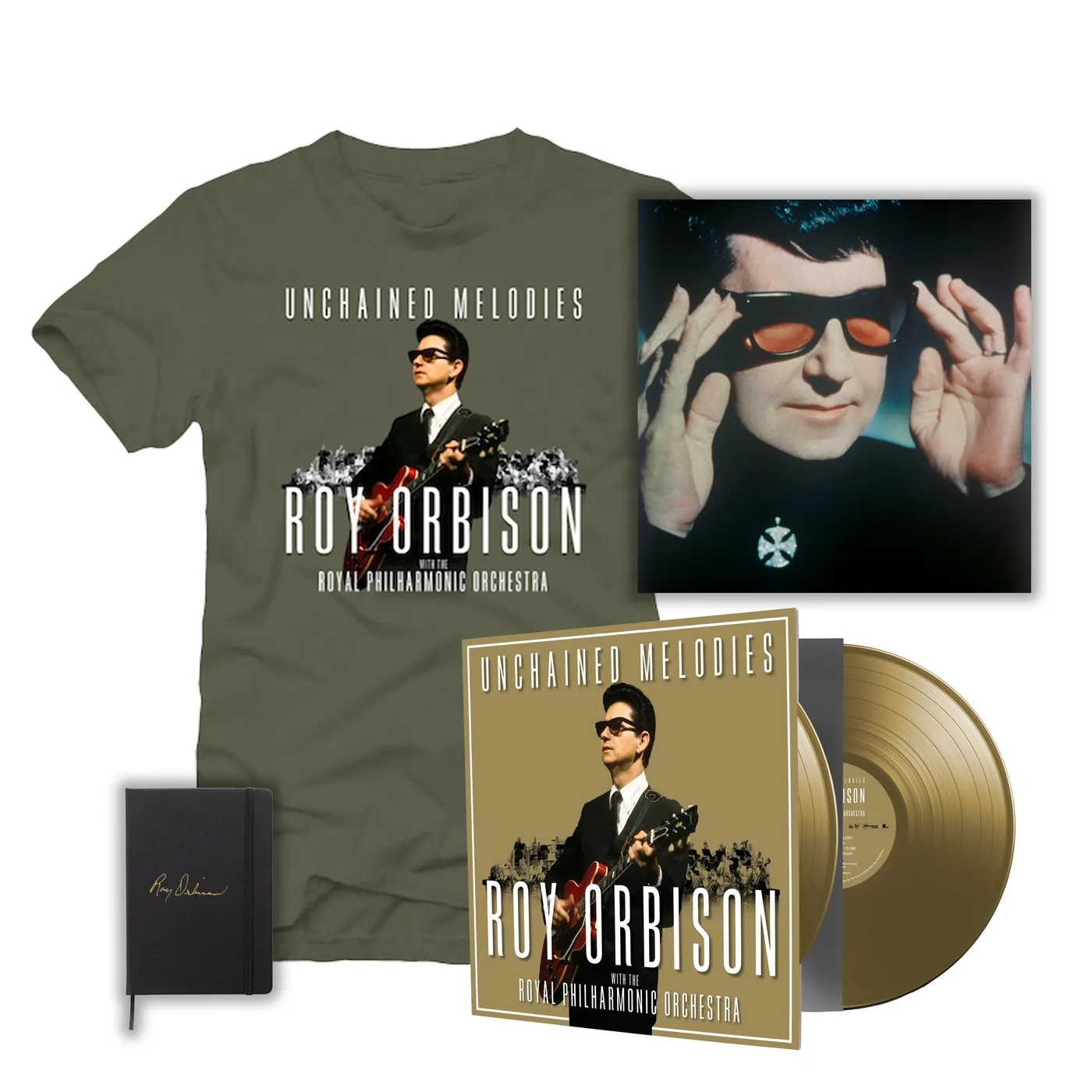 Roy Orbison Exclusive Limited Gold 2LP + Journal + T-Shirt + Numbered Limited Edition 12" x 12" Print
