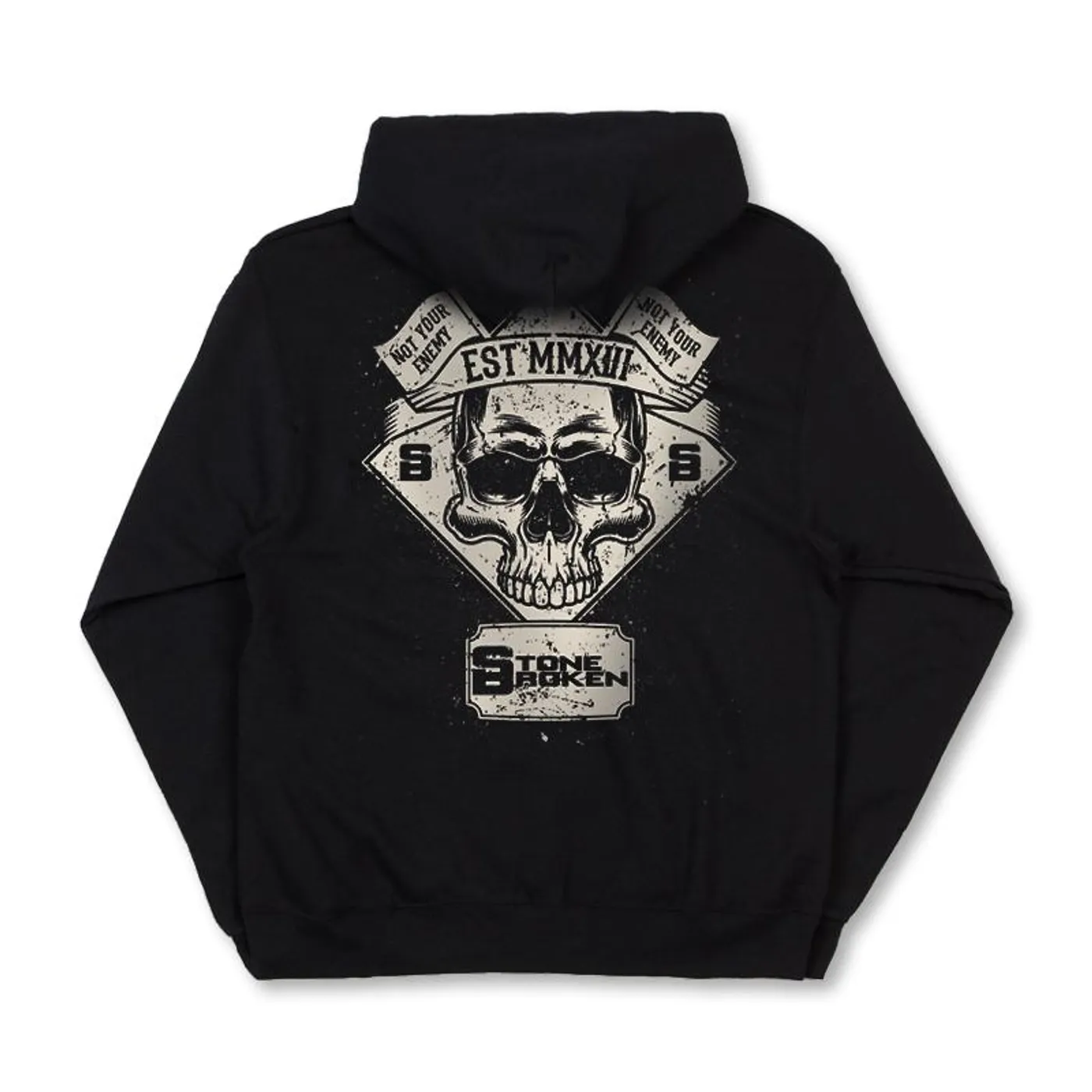 Stone Broken NOT YOUR ENEMY SKULL BLACK ZIP HOODIE
