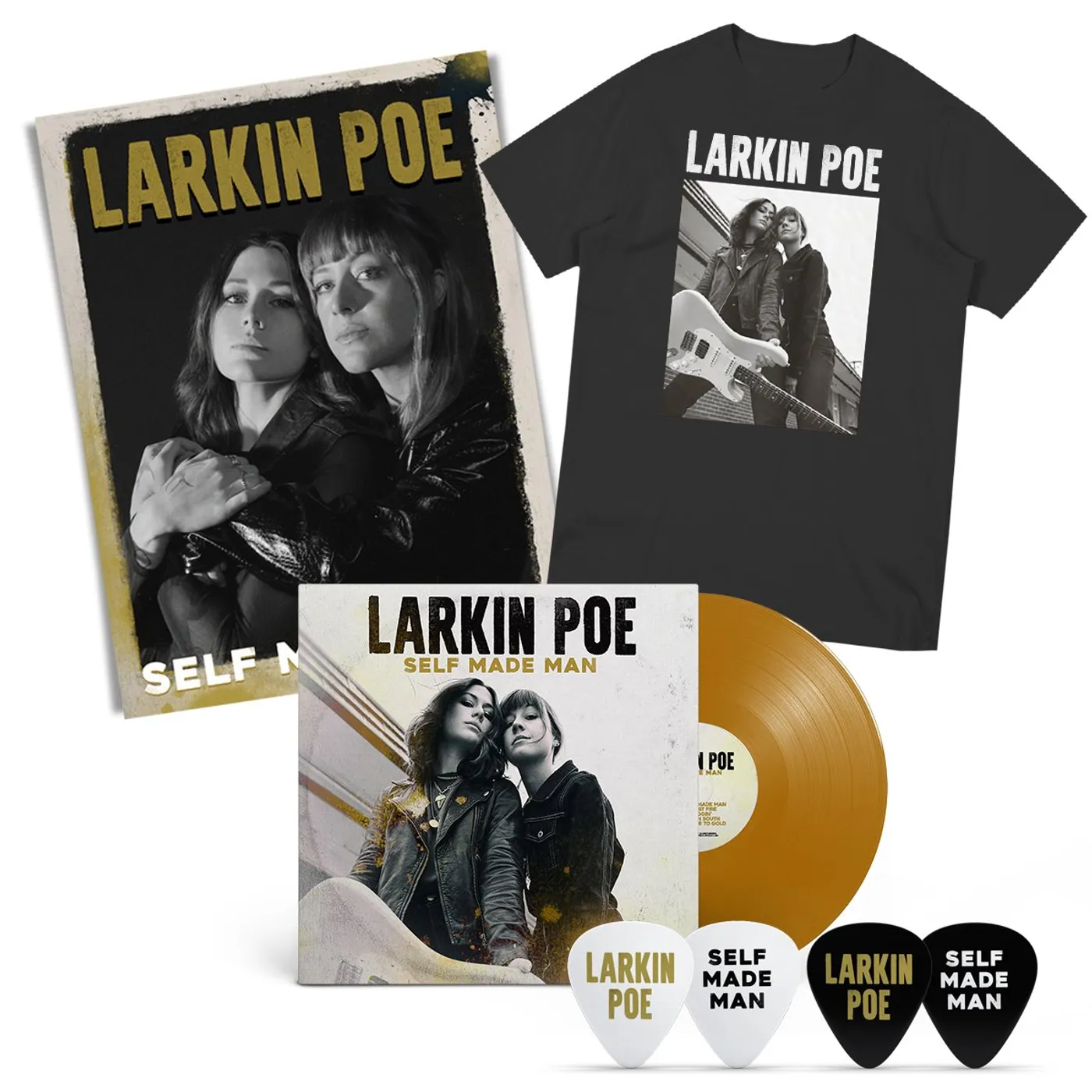 Larkin Poe SELF MADE MAN VINYL TAN LP + MERCH BUNDLE