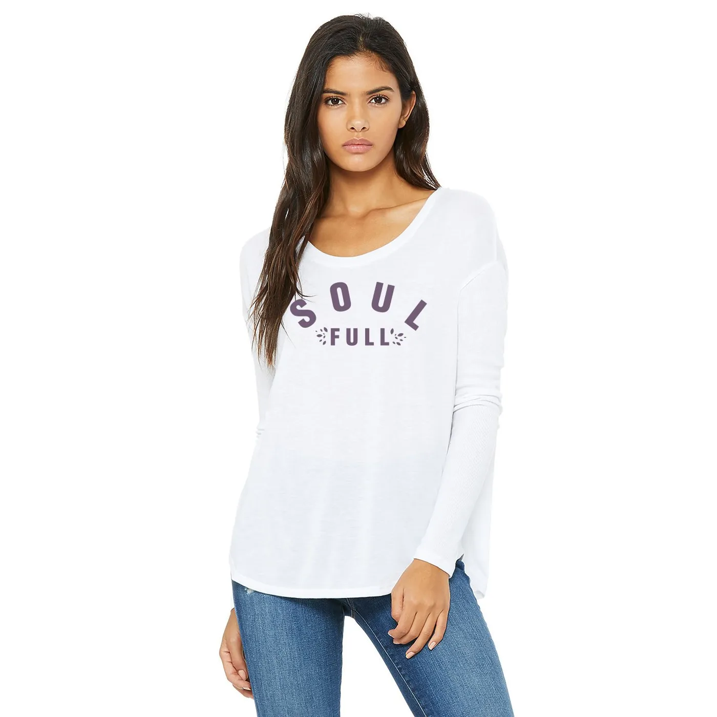 Body & Soul Movement - SOUL-FULL Flowy Long Sleeve Tee (White)