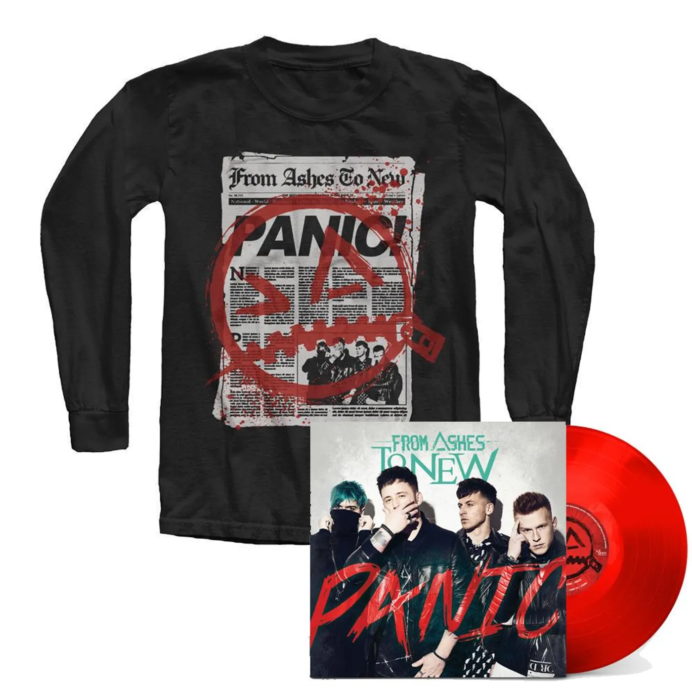 From Ashes to New - BUNDLE #4 - Long sleeve News T + Panic Vinyl (Red) + Hi Res Digital Download