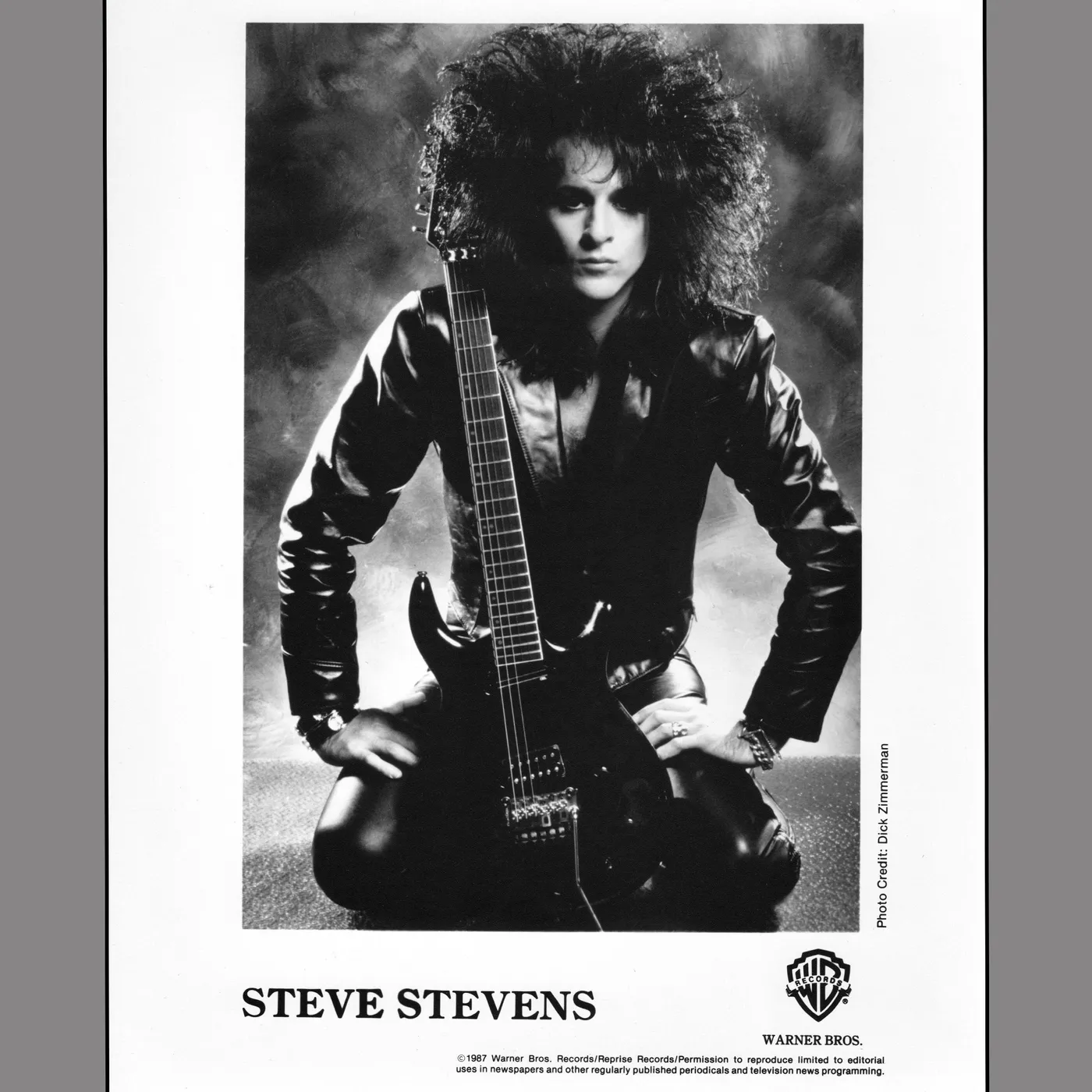 Steve Stevens - Vintage Kneeling Black with Black Guitar Photo