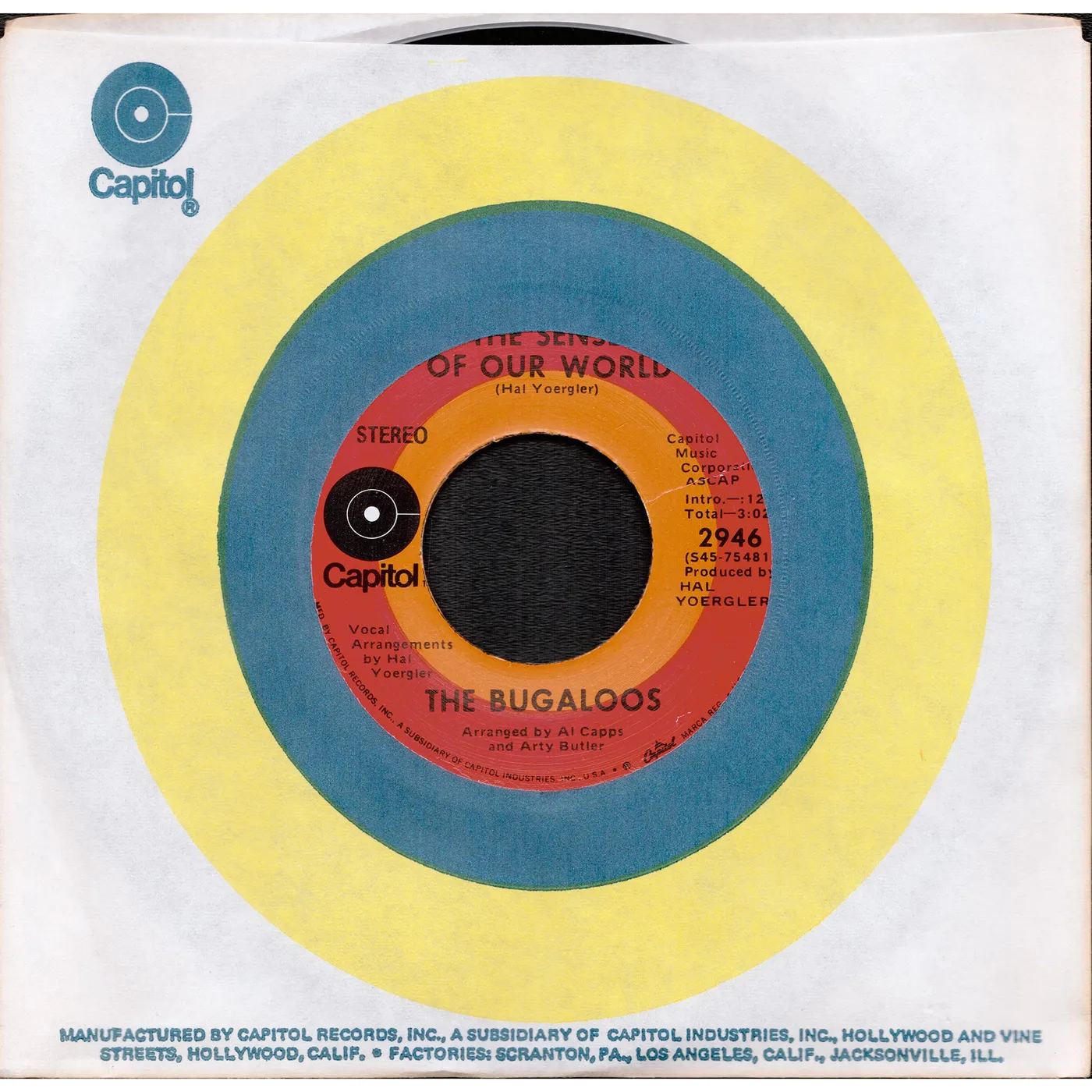 Sid & Marty Krofft The Bugaloos -  THE SENSES OF OUR WORLD / FOR A FRIEND Capitol Records 45 rpm single