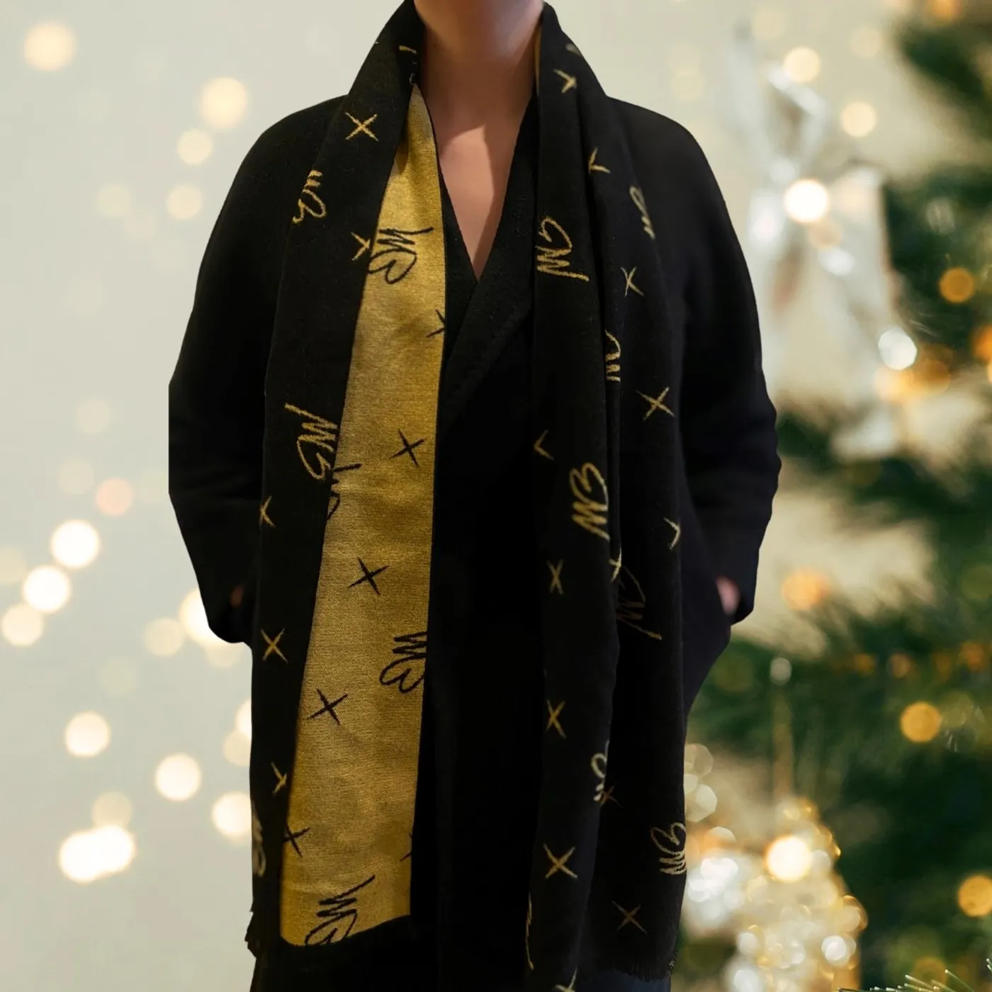 Michael Bublé Initials Black and Gold Woven Scarf