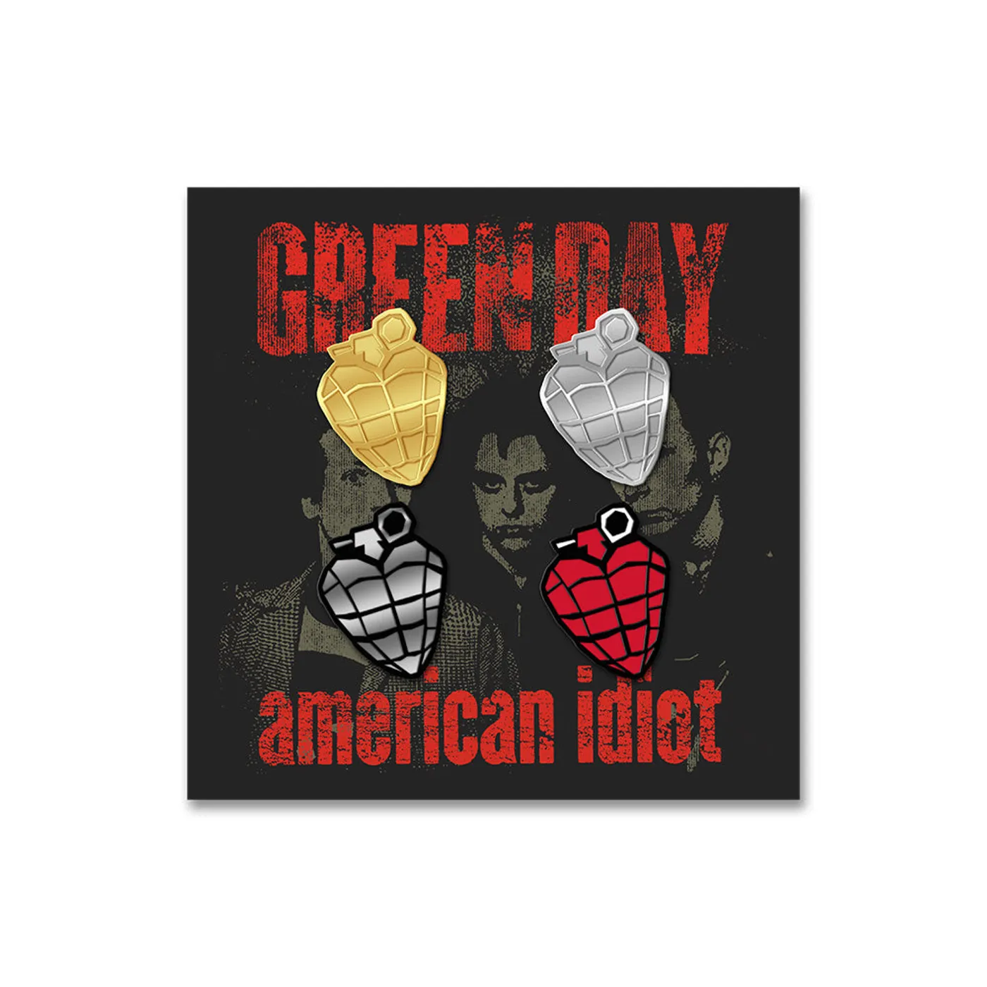Green Day American Idiot Heart Grenade Pin Set