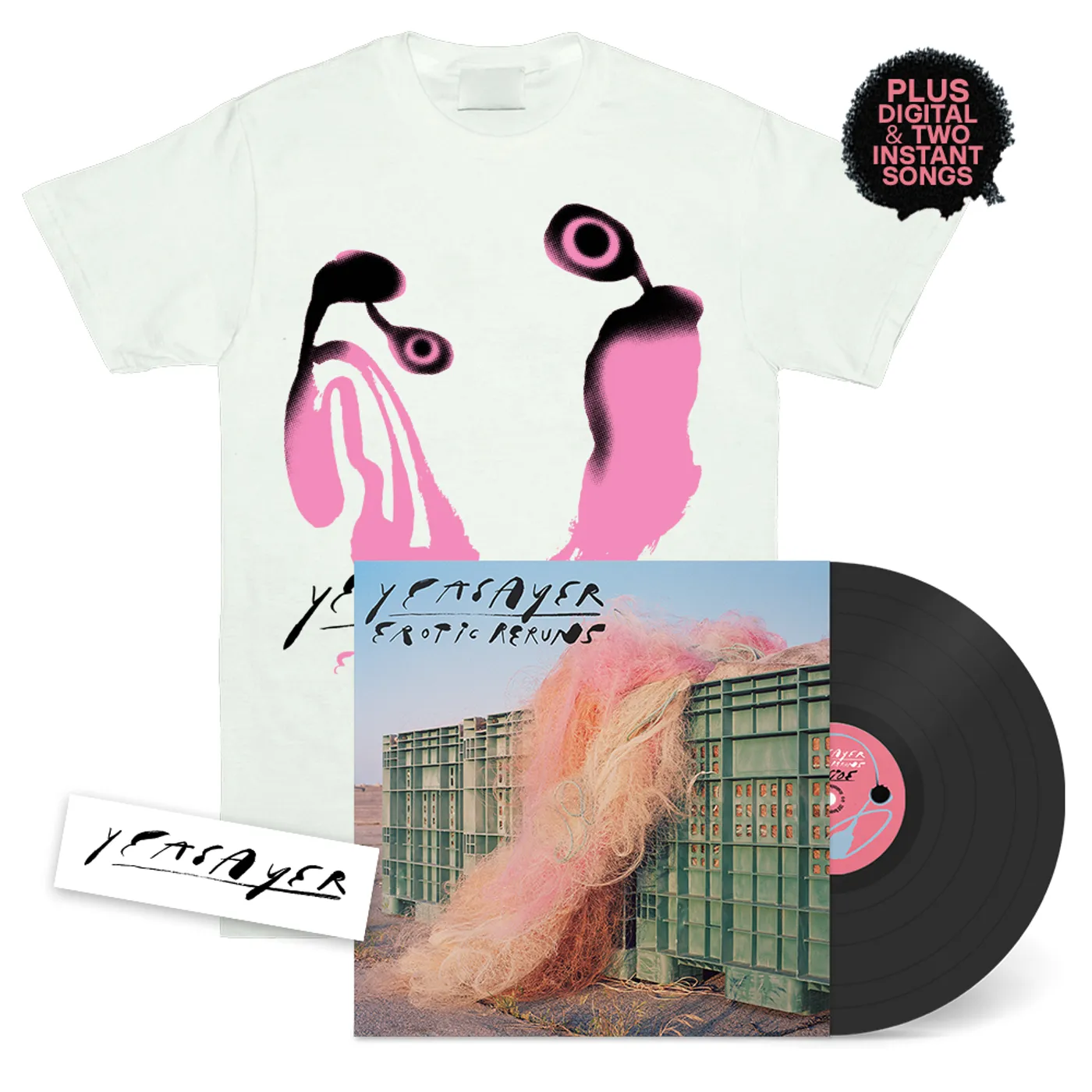 Yeasayer Black LP + Erotic Reruns T-shirt + Sticker Bundle