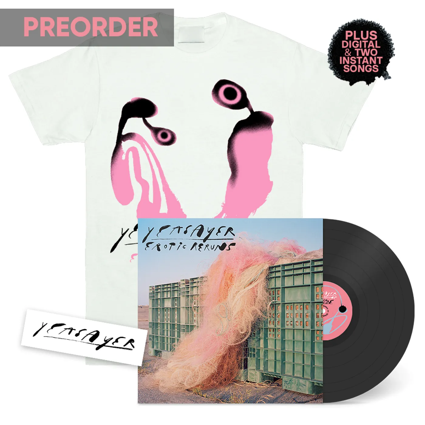 Yeasayer Black LP + Erotic Reruns T-shirt + Sticker Bundle