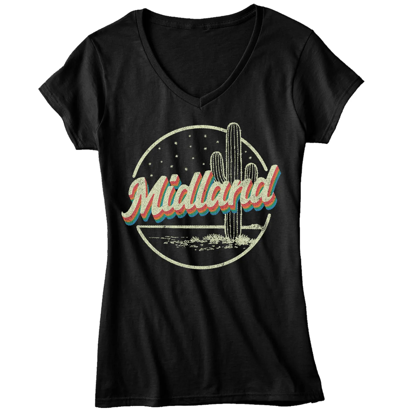 Midland Cactus Black V-Neck T-Shirt