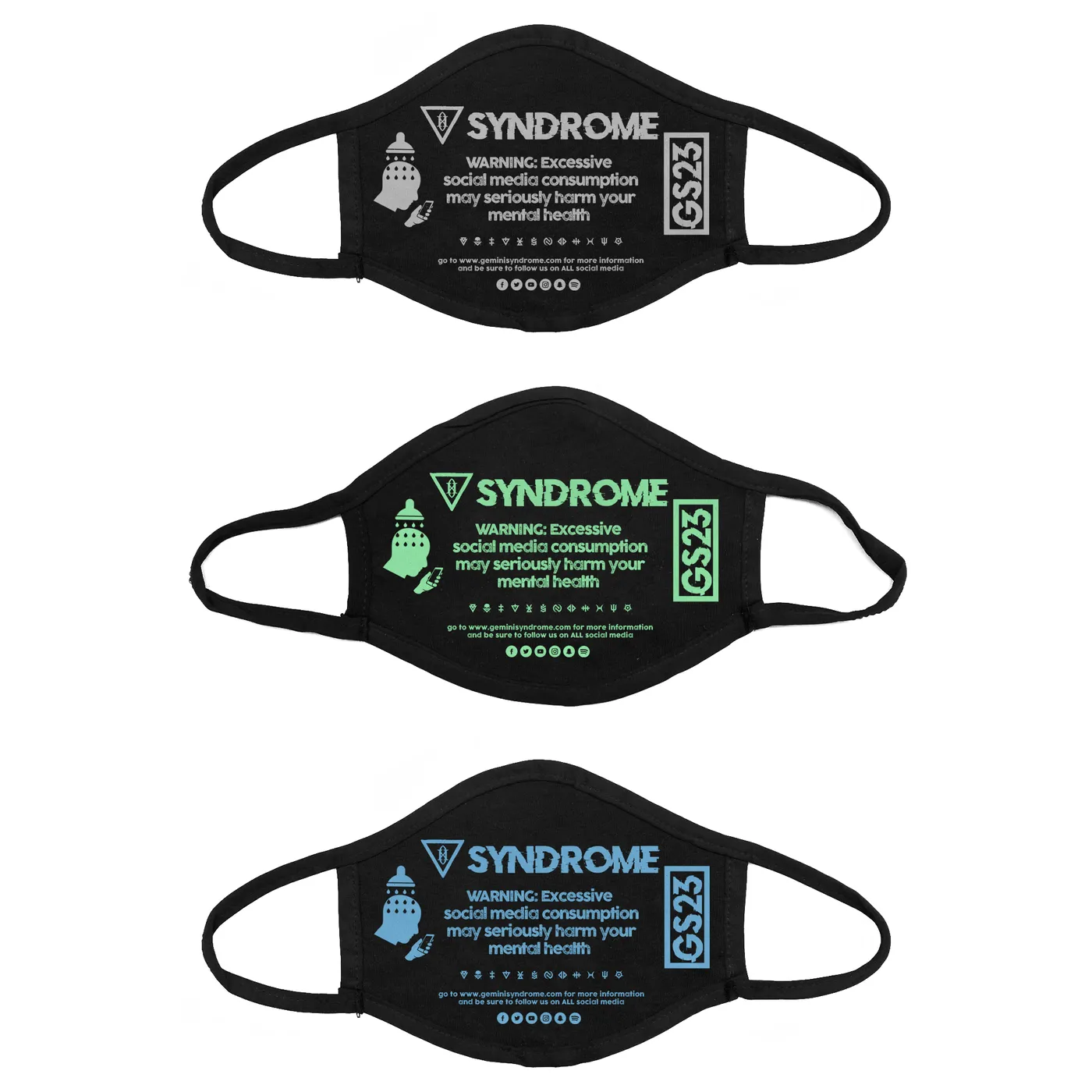 Gemini Syndrome WARNING LOGO FACE MASK 3 PACK