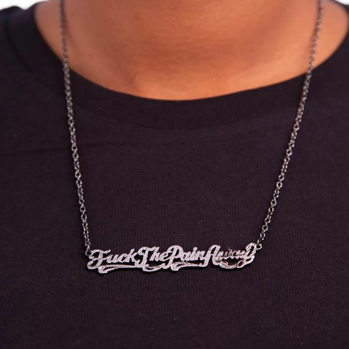 Peaches Fuck the Pain Away Necklace In Gunmetal By Snash Jewelry