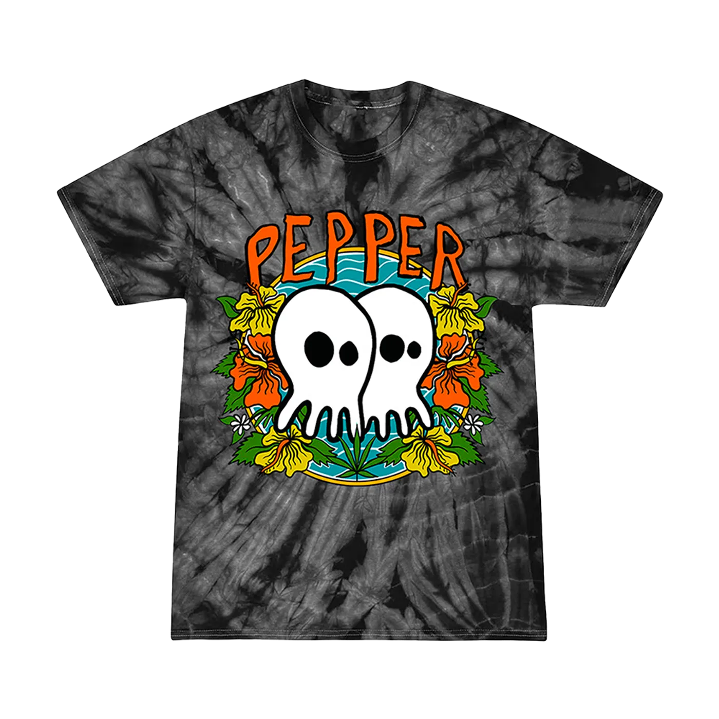 Pepper Skullconut Flowers Black Tie Dye Tee